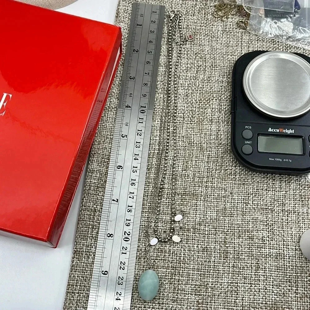 ELLE Sterling Silver Double Strand Amazonite Drop Necklace Created Ruby 16-18in - Picture 15 of 17